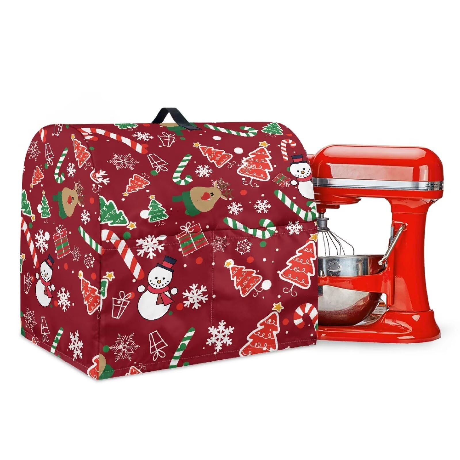 Talayituse Snowman Deer Tree Print Stand Mixer Covers Kitchen Aid Mixer Cover Dust Cover with Pockets and Handle, Washable Mixer Covers Small Appliance Cover Kitchen Accessories Christmas Decor, Small