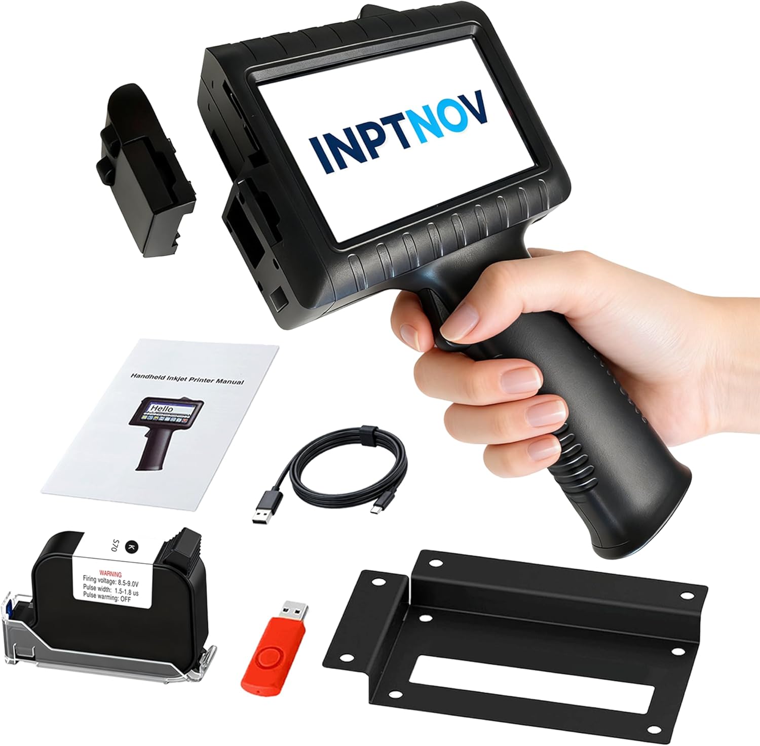 Handheld Inkjet Printer for Logo Batch Number Expiration Date Barcode Serial Number on Anything Glass Farbic Wood Plastic Cardboard Metal Clothes,42ml Fast Dry Ink,Last 16H,0.5 Inch Nozzle