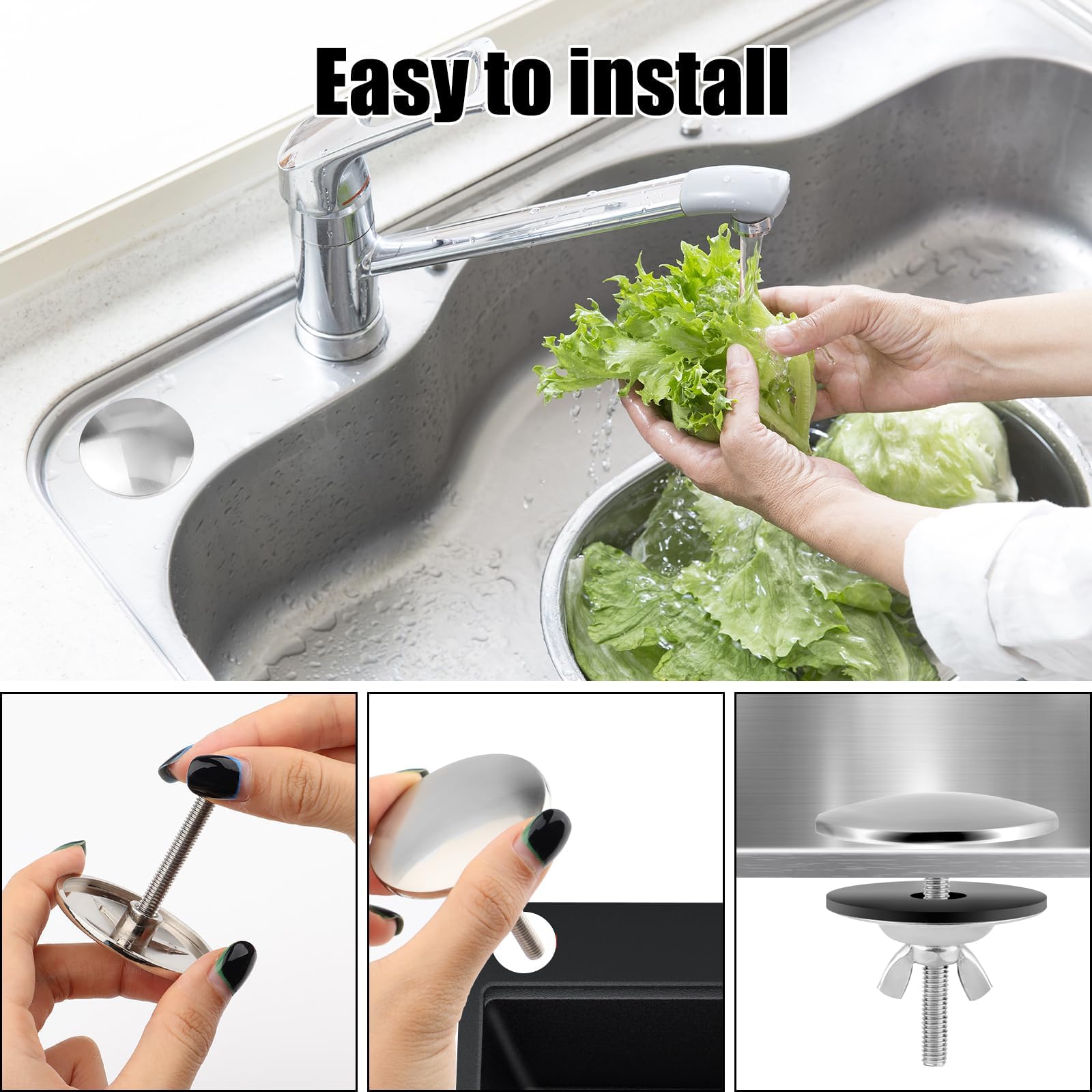 Tapón de Fregadero,Tapón Fregadero Acero Inoxidable Cubierta de Orificio para Grifo con Junta Embellecedor Lavabo Ciego para Fregadero Cocina Tapa Agujero para Bañera y Accesorios de Cocina — view 5