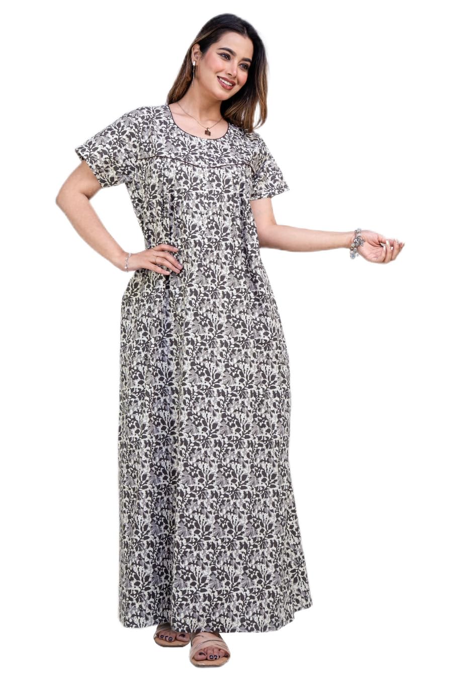 urali Women's Printed 100% Cotton Night Gown-picture-17