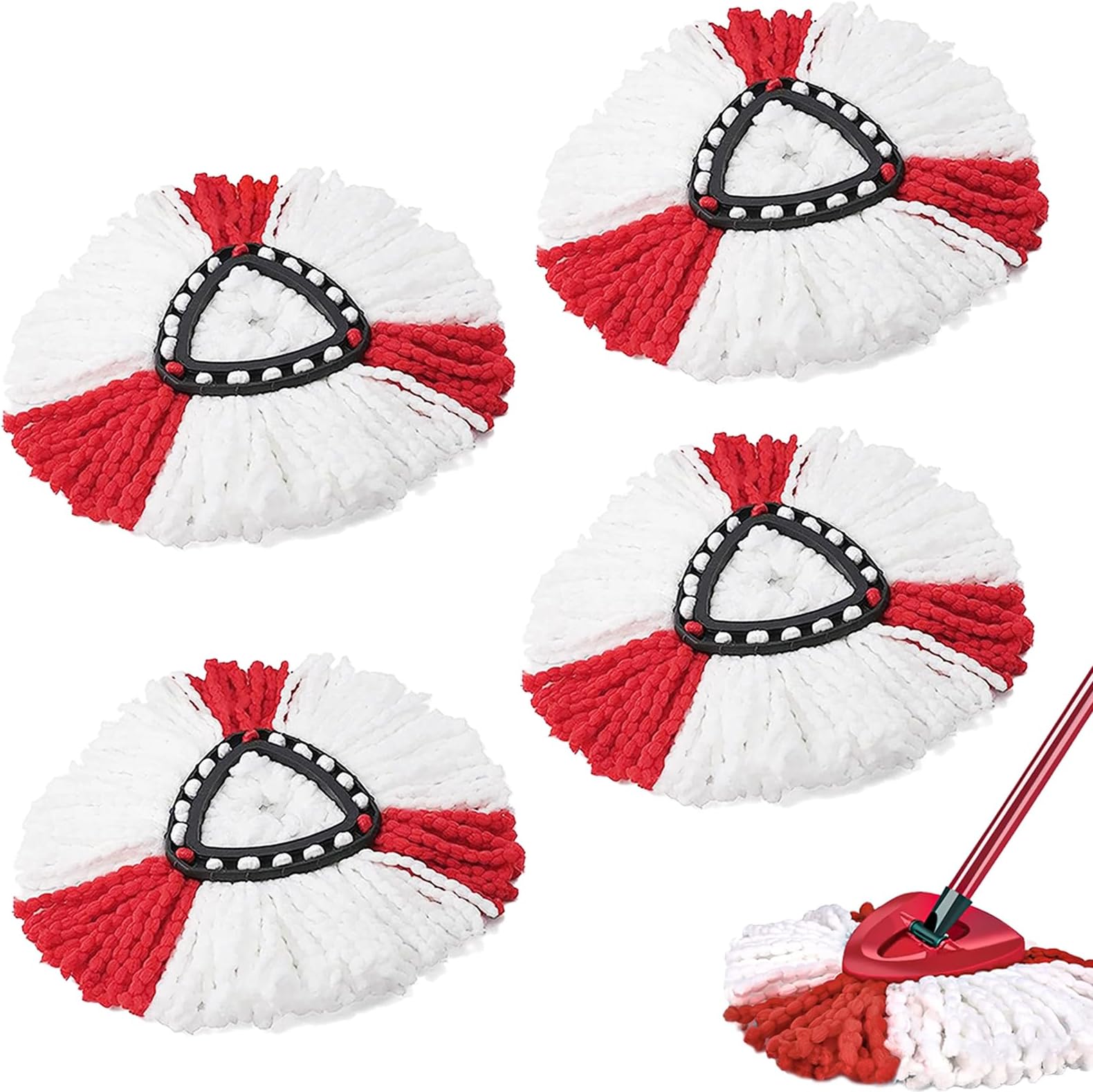 SUPERFA 4Pack Mop Heads Compatible with Vileda Turbo Mop Replacement Head, Microfibre Spin Triangle Mop Heads (Red White)