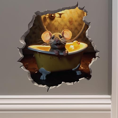 Pegatina de pared 3D con agujero de ratón en la bañera y el ratón Pegatina de pared 3D con agujero de ratón en la bañera y el ratón