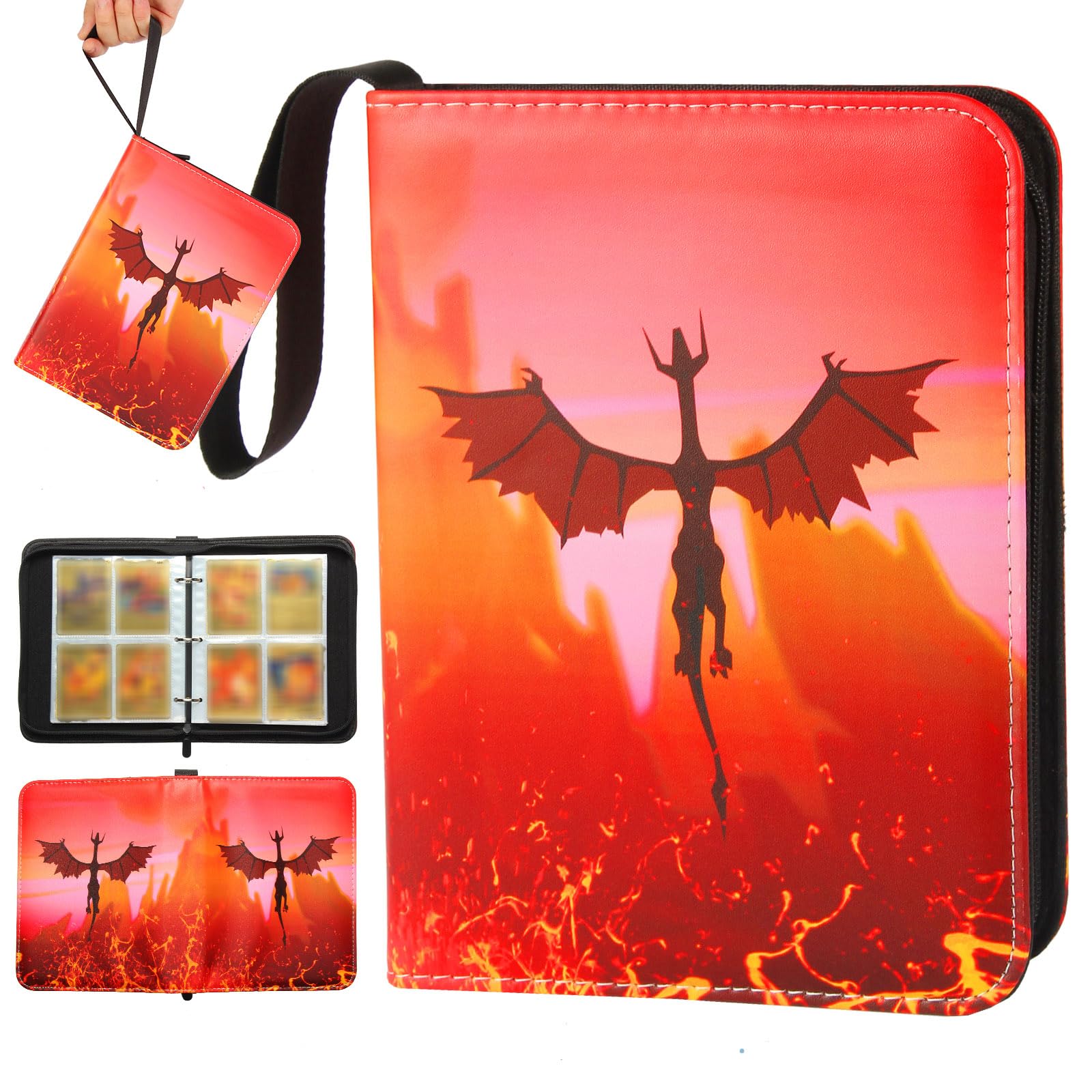 4 Pocket Trading Card Binder with 400 Pockets and Zipper for Card Collection, Waterproof and PU TCG Holder Folder with 55 Removable Sleeves, Album Book Gift for Kids and Card Collectors