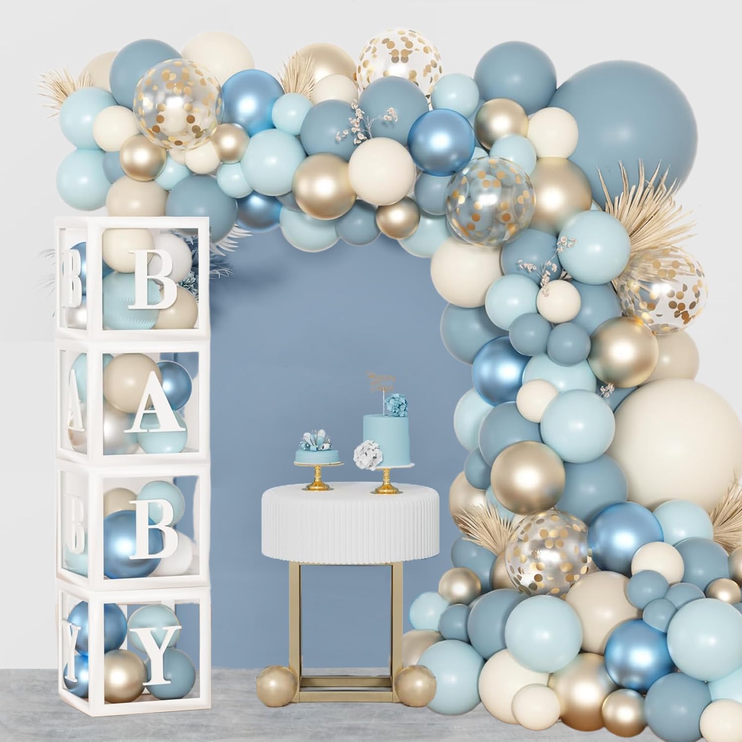 Acidea Baby Shower Decorations for Boy, 152pcs Dusty Blue Balloon Arch Kit