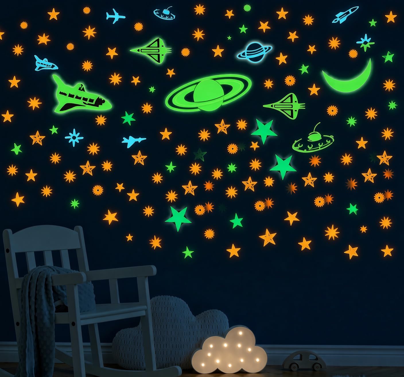 KOLOSSALZ own The Excellence Galaxy Glow in Dark Kids Ceiling Acrylic Reusable Self-Adhesive Sticker s || Kids B'Day Gifts || Pack of 152 Stars || Multi-Colored Earths