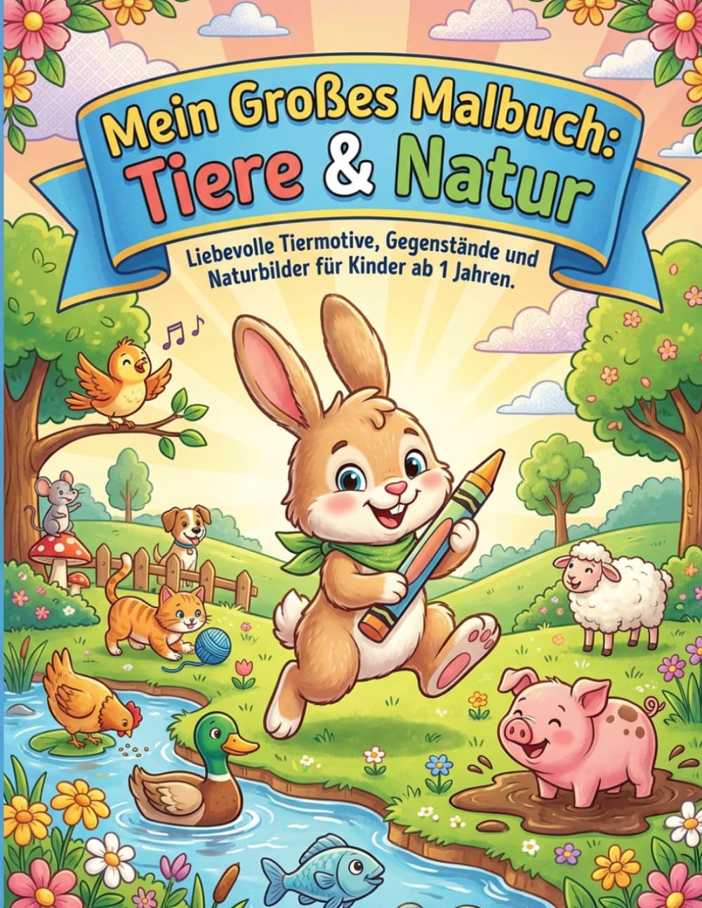 Mein Großes Malbuch: Tiere & Natur: 60 liebevolle Motive mit Tieren, Natur und Alltagsdingen – Einfacher Malspaß für kleine Hände.