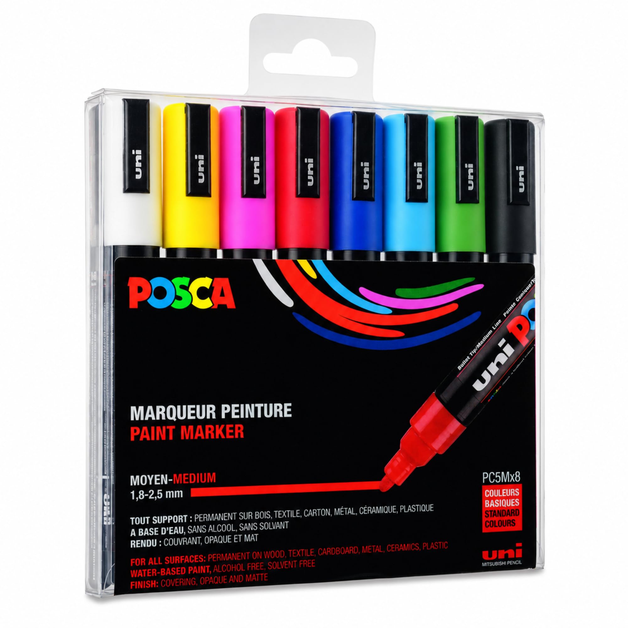 Uni-Ball 182512 - Marcador POSCA con punta redonda media-fina, set de 8, colores básicos