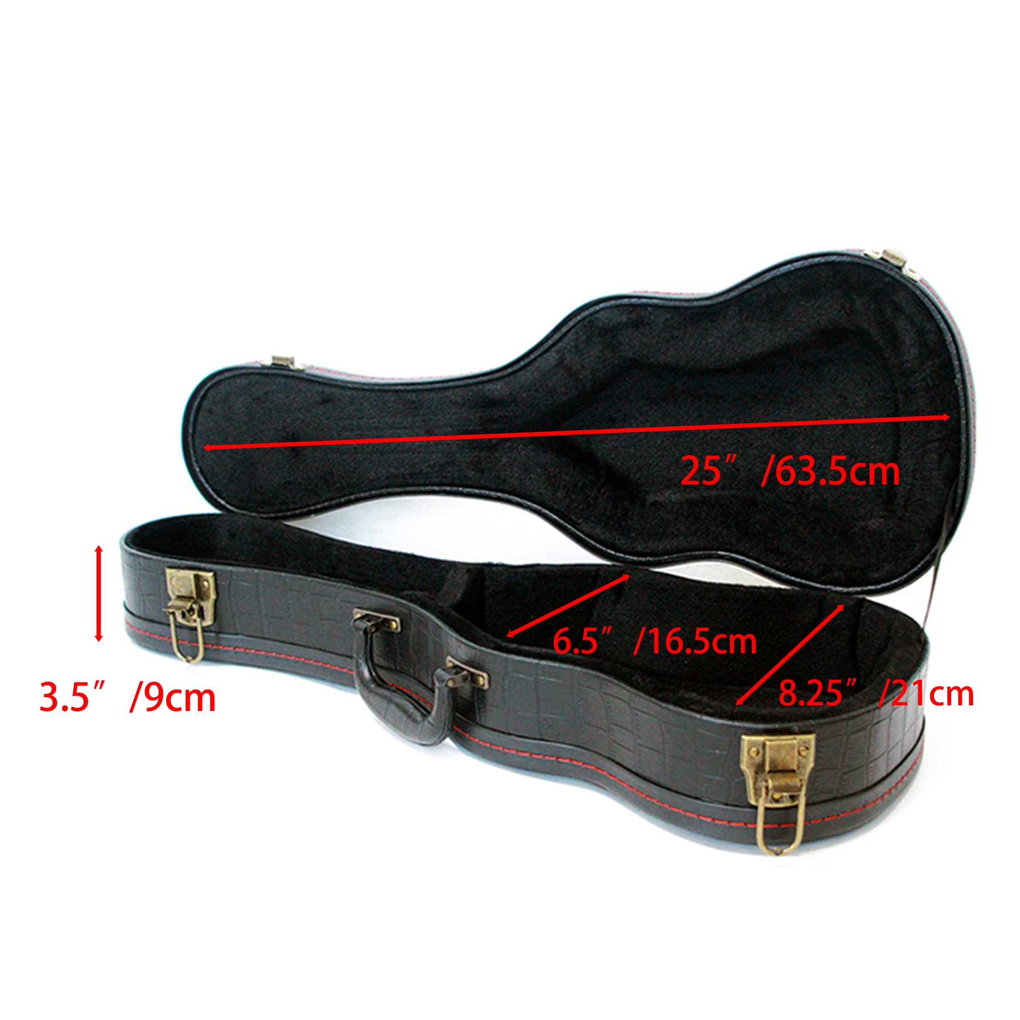 Funda rígida para Ukelele, diseño de cocodrilo, Superficie de Cuero con Interior de Felpa y Funda de Madera (Negro)