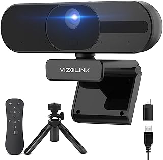 V21 Webcam 4k, Câmara Web FHD com Microfones e Alto-falantes, Controle Remoto, Autofoco, Zoom, 112° de Visão, Plug&Play, Tampa de Privacidade, Redução de Ruído, Adequada para Conferências e