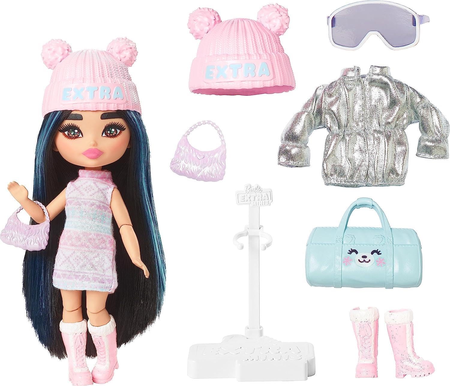 Barbie ​ Extra Minis Travel Doll with Winter Fashion, Extra Fly Small Doll, Winter Clothes with Accessories, HPB20