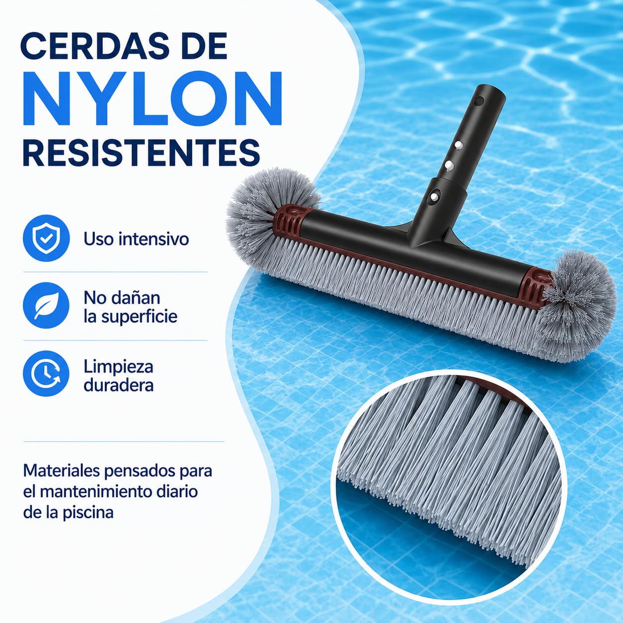 Cepillo para Piscina AQUAPOOL Pro Multiusos, Cerdas de Nylon, Limpieza de Fondo, Paredes y Esquinas