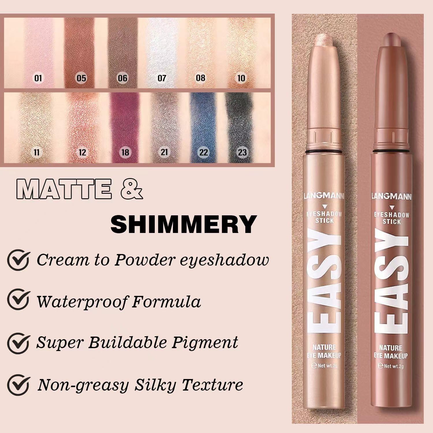 Red Eyeshadow Stick Shimmer Cream Single Eyeshadow Pencil Makeup, High Pigmented Crease-proof Eye Shadow Brightener Stick, Hypoallergenic Waterproof Long Lasting Eye Highlighter stick(B-12#) - Image 2
