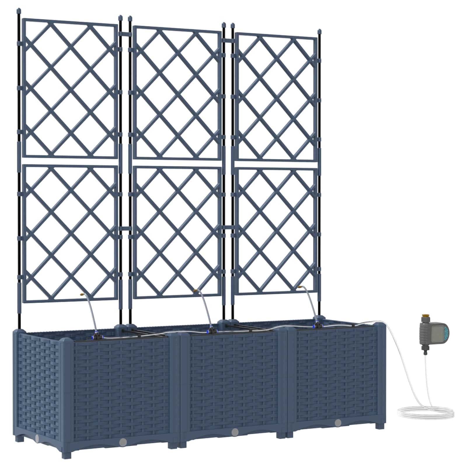 Lot de 3 pots de fleurs au design fin - Moderne - Pour terrasse - Avec système d'arrosage intégré - Gris