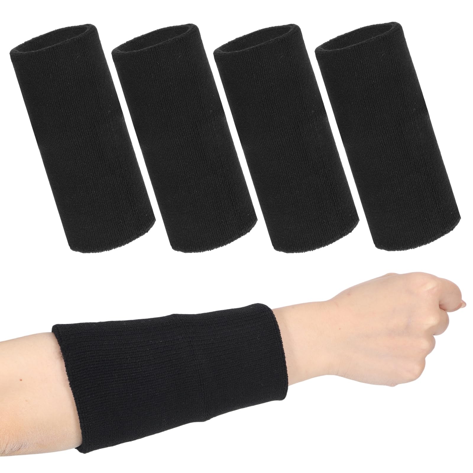 4Pcs Sweat Sports Wristbands, 15x8cm Extended Wrist Sweatbands