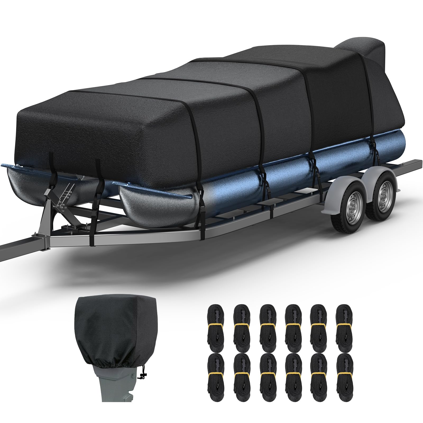 RVMasking Pontoon Boat Cover, 1400D Reinforced, Motor Cover, 17-20ft, Black