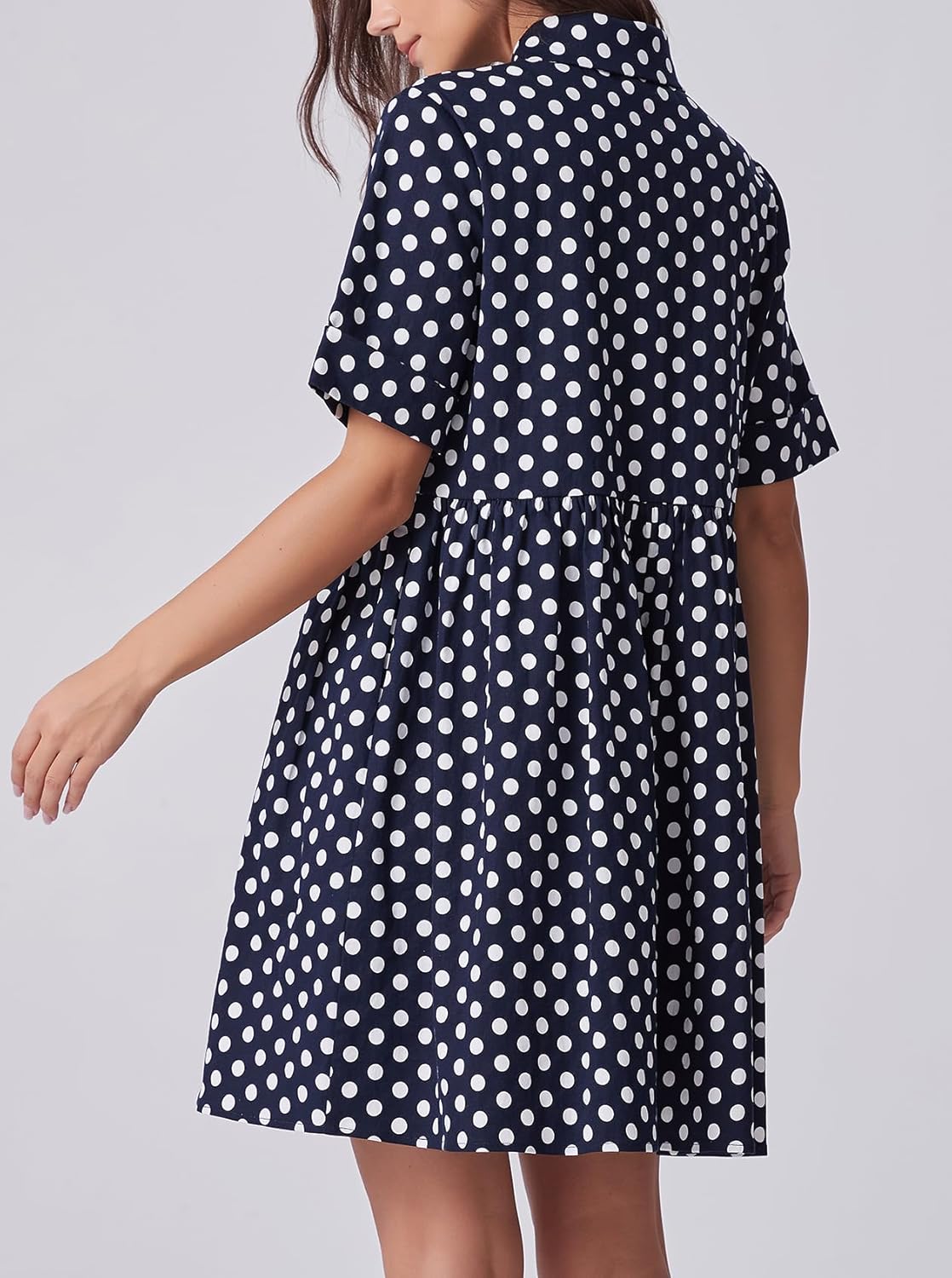 Ladyful Polka Dot Dress for Women 2026 Summer Short Sleeve Shirt Mini Dress Collared V Neck Casual Ruffle A-Line Dresses - Image 4