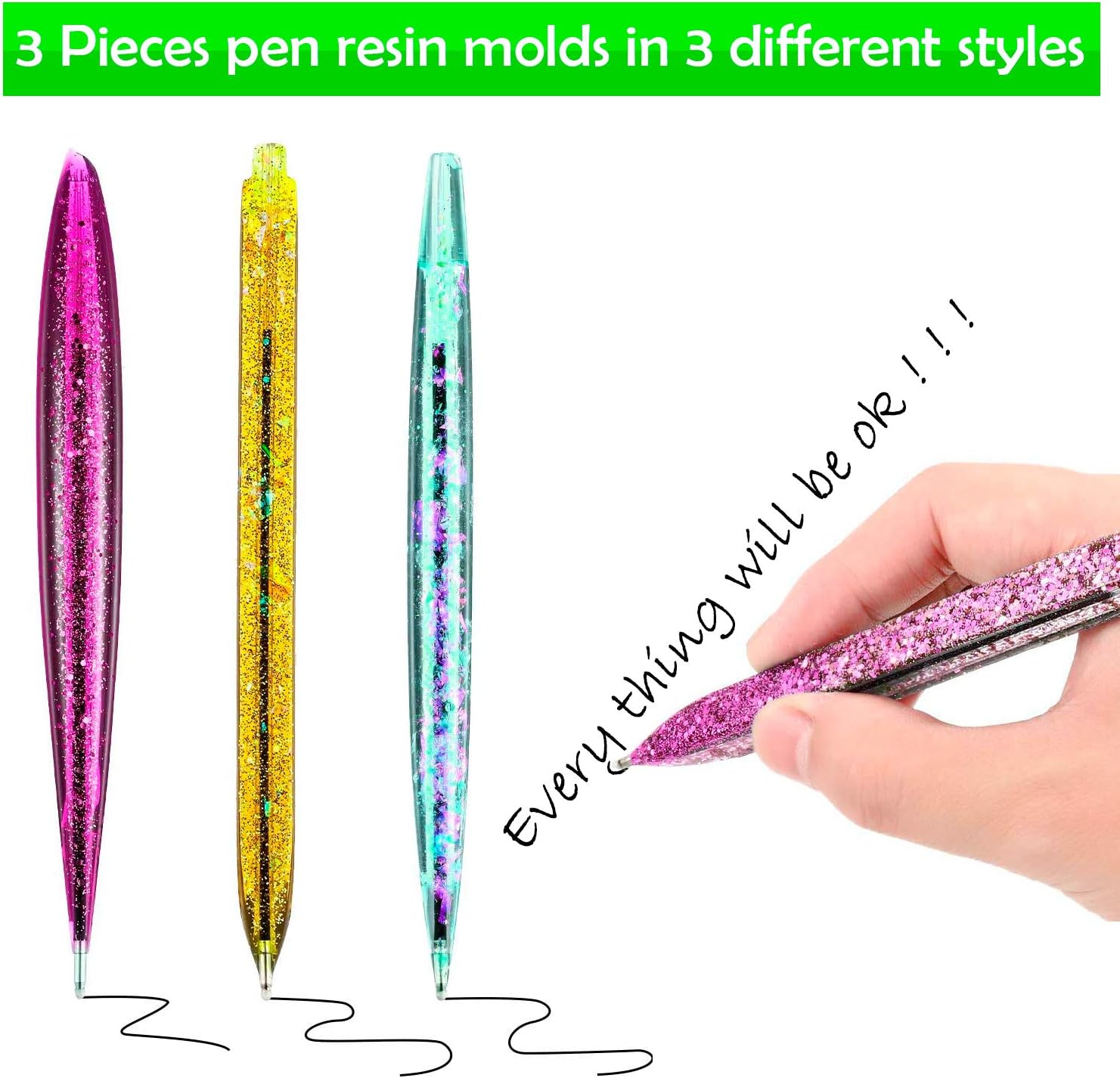 3Pcs Pen Resin Mold, Epoxy Resin Molds with 45Pcs Ink Pen Refills,Ballpoint Pen Silicone Molds Resin Casting Molds for DIY Crafts Making and Student Gift