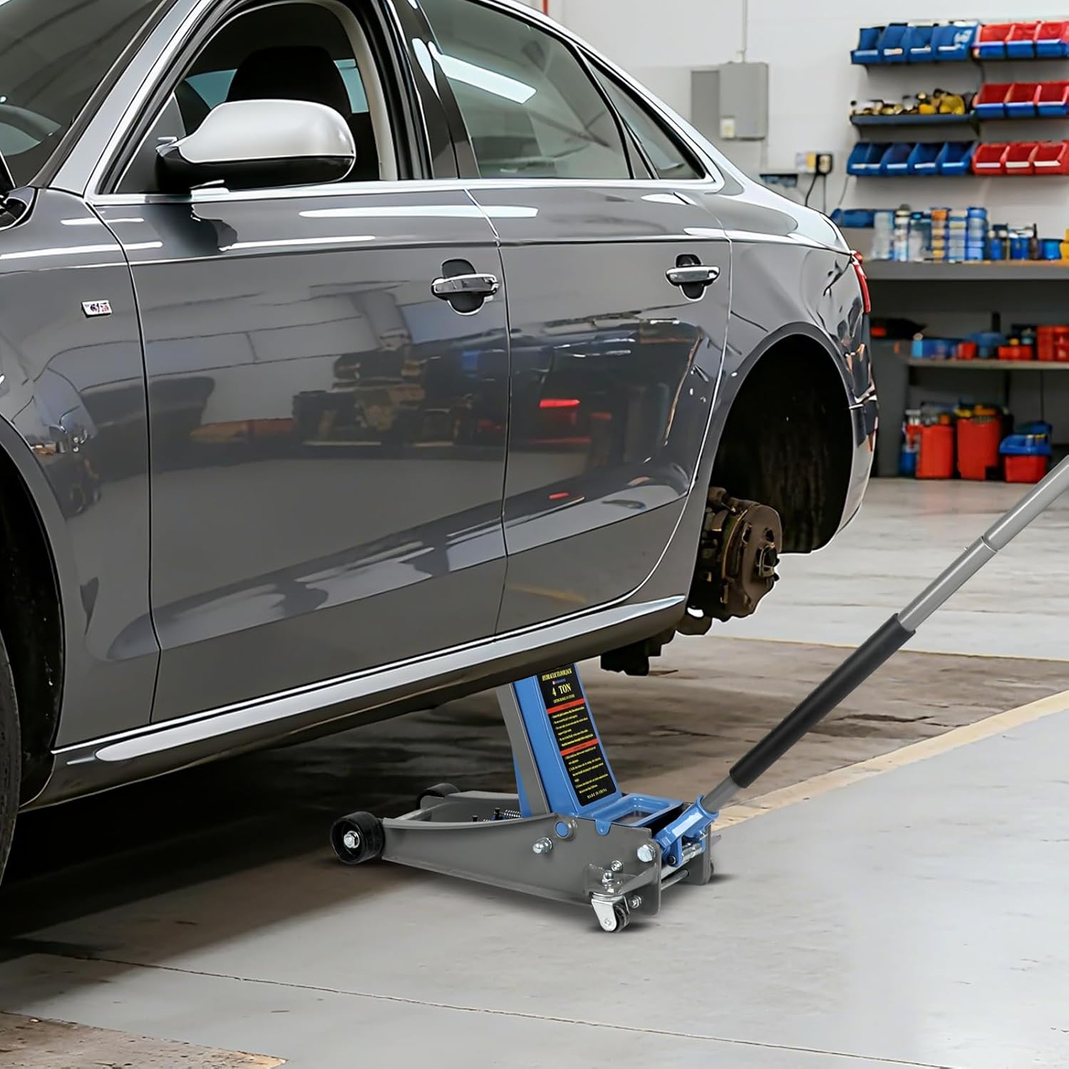 Larbanke 4-Ton Low Profile Double-Piston Hydraulic Floor Jack,Lift Range 3.93in-20.98in, with Rubber Pads, Suitable for Home and Workshop Automotive Maintenance of Various Vehicles, Blue