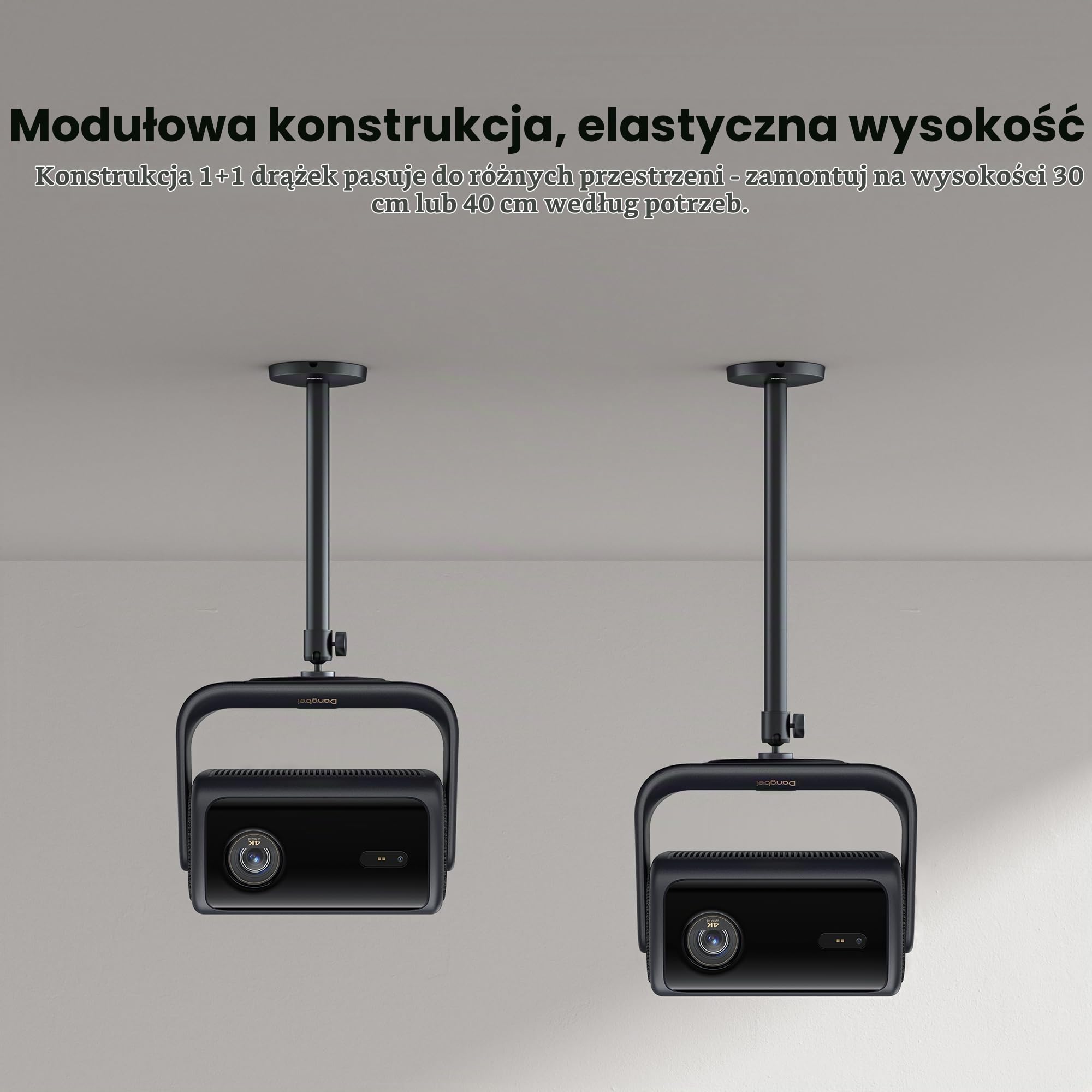 Dangbei Uchwyt sufitowy do projektora, regulacja wysokości 3,9-15,7", uchwyt projektora, śruba 1/4", kompatybilny z DBX3 Pro, DBOX02, MP1 MAX, Atom, N3 Max