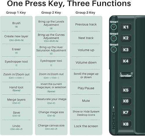 Miniatura 4 de HUION Inspiroy - Tableta de dibujo mediana con rueda de desplazamiento, 8 teclas personalizadas, lápiz capacitivo sin batería para arte digital,