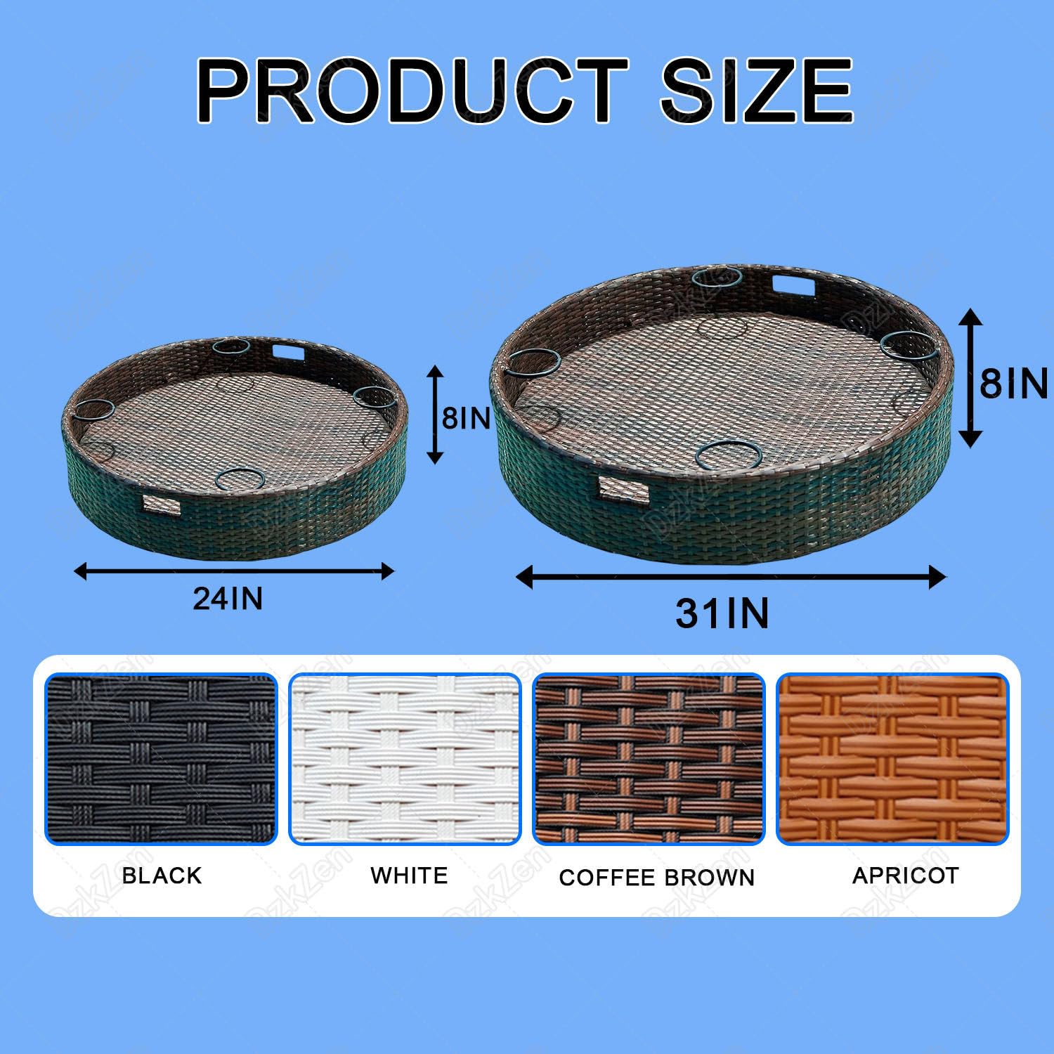 Bandeja redonda de ratán, diseño tejido con asas, ideal para desayunos, fiestas, spas, flotadores de piscina, 60 cm, decoración y uso práctico