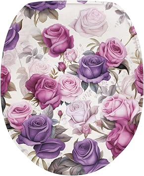 Purple Rose Toilet Lid Cover Soft Plush Seat Bathroom Decoration Accessory Fits Most Toilet Lids for Bathroom Decor Easy to Clean