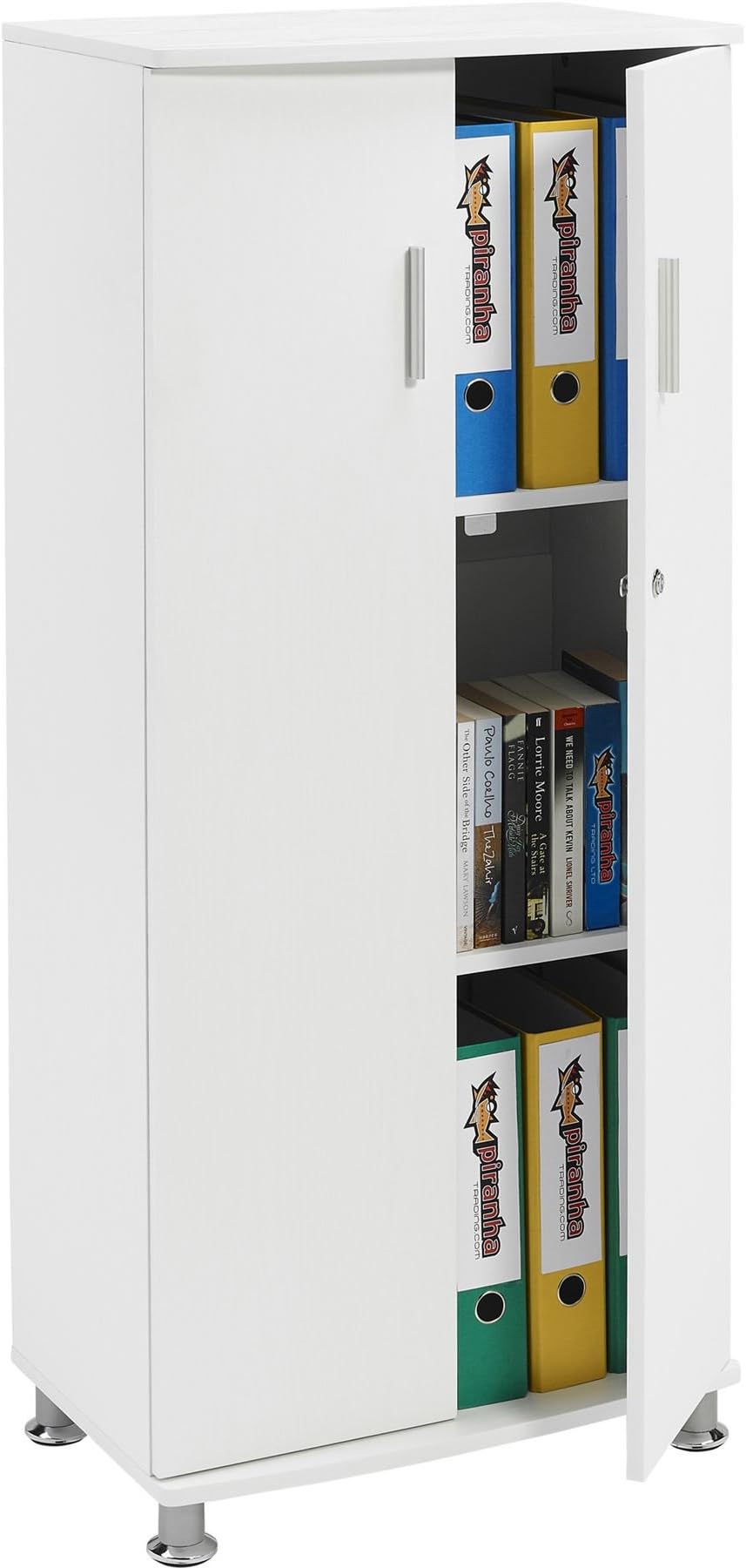 Tall Cupboard with 3 shelves Storage Filing Cabinet Matching Range of Home Office in White Woodgrain - Piranha Furniture Bonito PC 6s