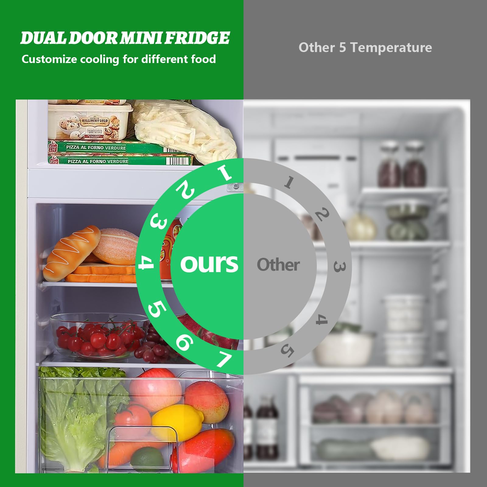 Demuller Small Refrigerator With Top Freezer 100liter Retro Mini Fridge With Adjustable Glass Shelving, 7 Temperature Control And LED Lighting, Retro Off White on Fridge.com - View 3