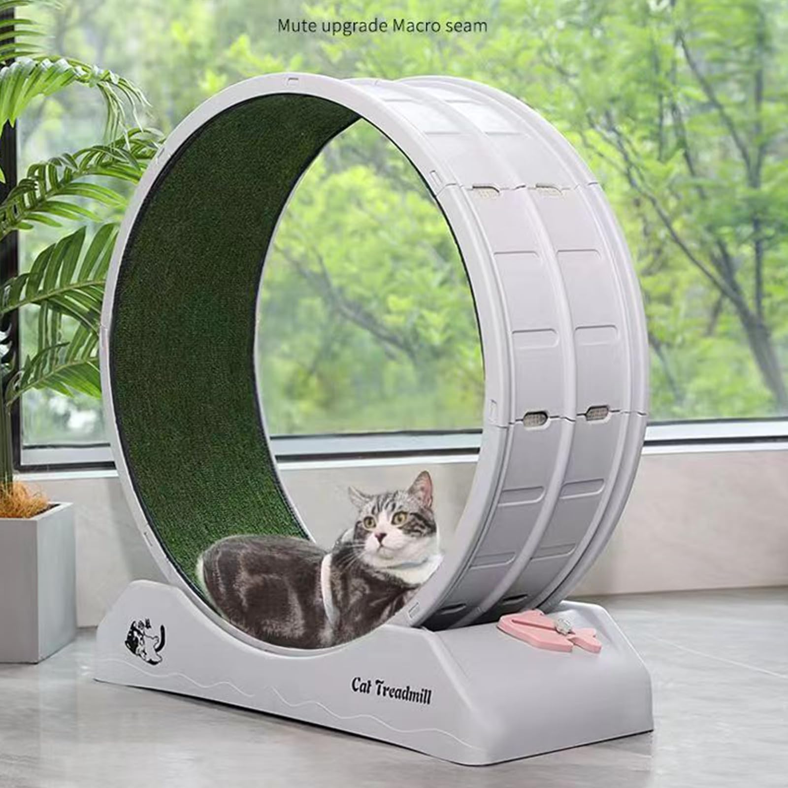 Cat Wheel, Large Cat Exercise Treadmill Wheel with Brake and Carpeted Runway Running Wheel Teaser for Indoor Cats Interactive Toys for Running Walking Training โ image 1