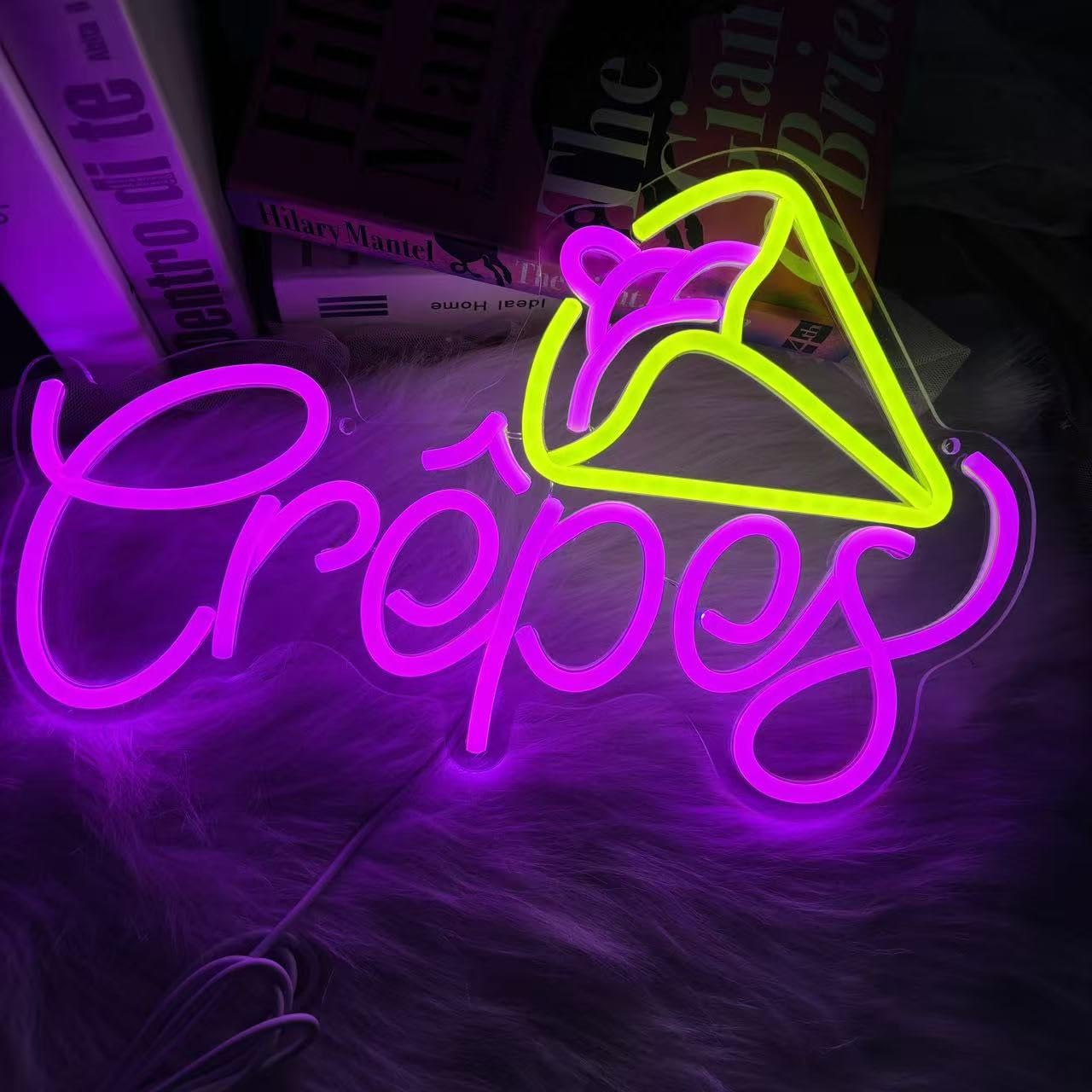 Insegna al neon con crêpes, lampada da parete a LED per negozio di dessert, cartello in crepe rosa giallo per bar, panetteria o bancarella alimentare, decorazione per negozi di dolciumi