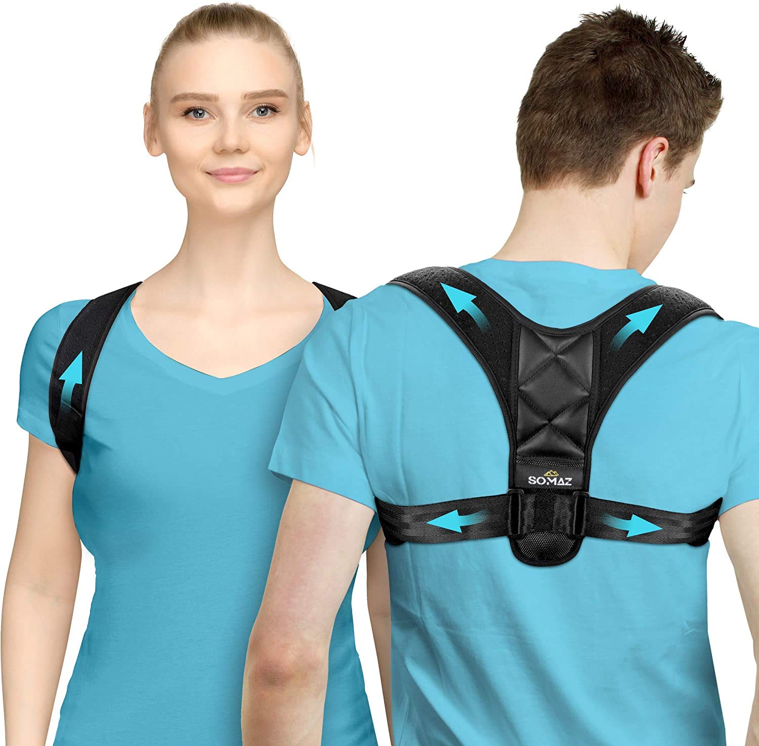 SOMAZ Posture Corrector, Adjustable Upper Back Brace for Clavicle Support and Providing Pain Relief from Neck, Back and Shoulder. Comfortable Posture Trainer for Spinal Alignment.