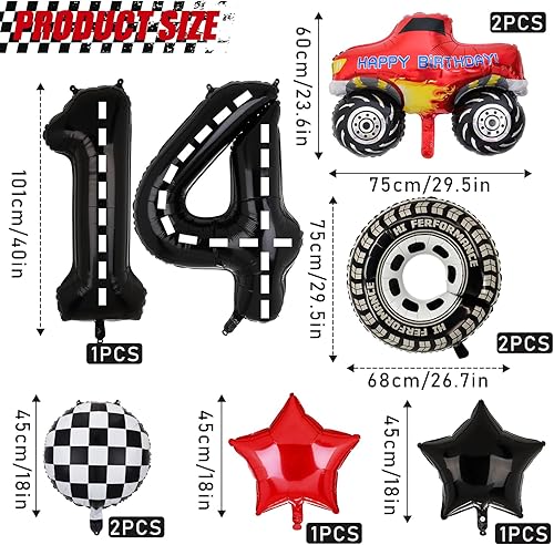 Miniatura 9 de Decoraciones de fiesta de camión monstruo, 9 globos de aluminio de cumpleaños de Monster Truck para camión monstruo de 9 cumpleaños, suministros de