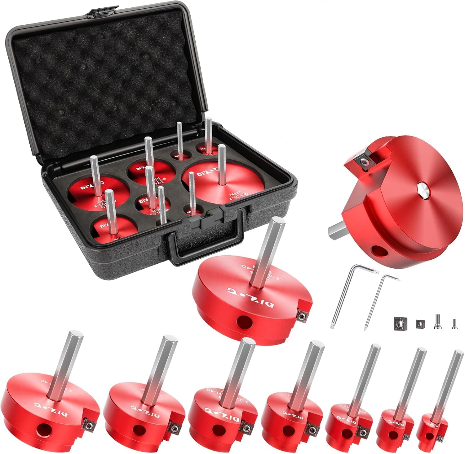 pvc pipe reamer pvc fitting saver 9pcs pipe reamer for sch40 includes 12 inch 34 inch 1 inch 1-14inch 1-12inch 2inch 2-12inch 3inch 4inch head aluminum with 2 blades