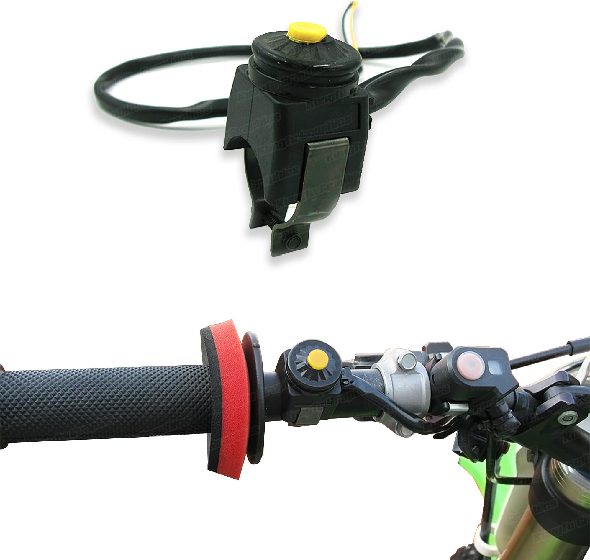 Kungfu GraphicsHandlebar Engine Start Switch Universal Motorcycle ATV UTV, Yellow Button