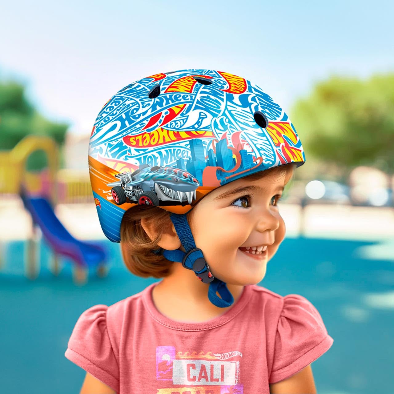 DQB DeQUBE Casco Hot Wheels-Regolabile-Ultraleggero e sicuro-Resistente e Traspirante-Da 2 a 7 anni-Colore Nero, Bambini Unisex, Blu, Regolabile