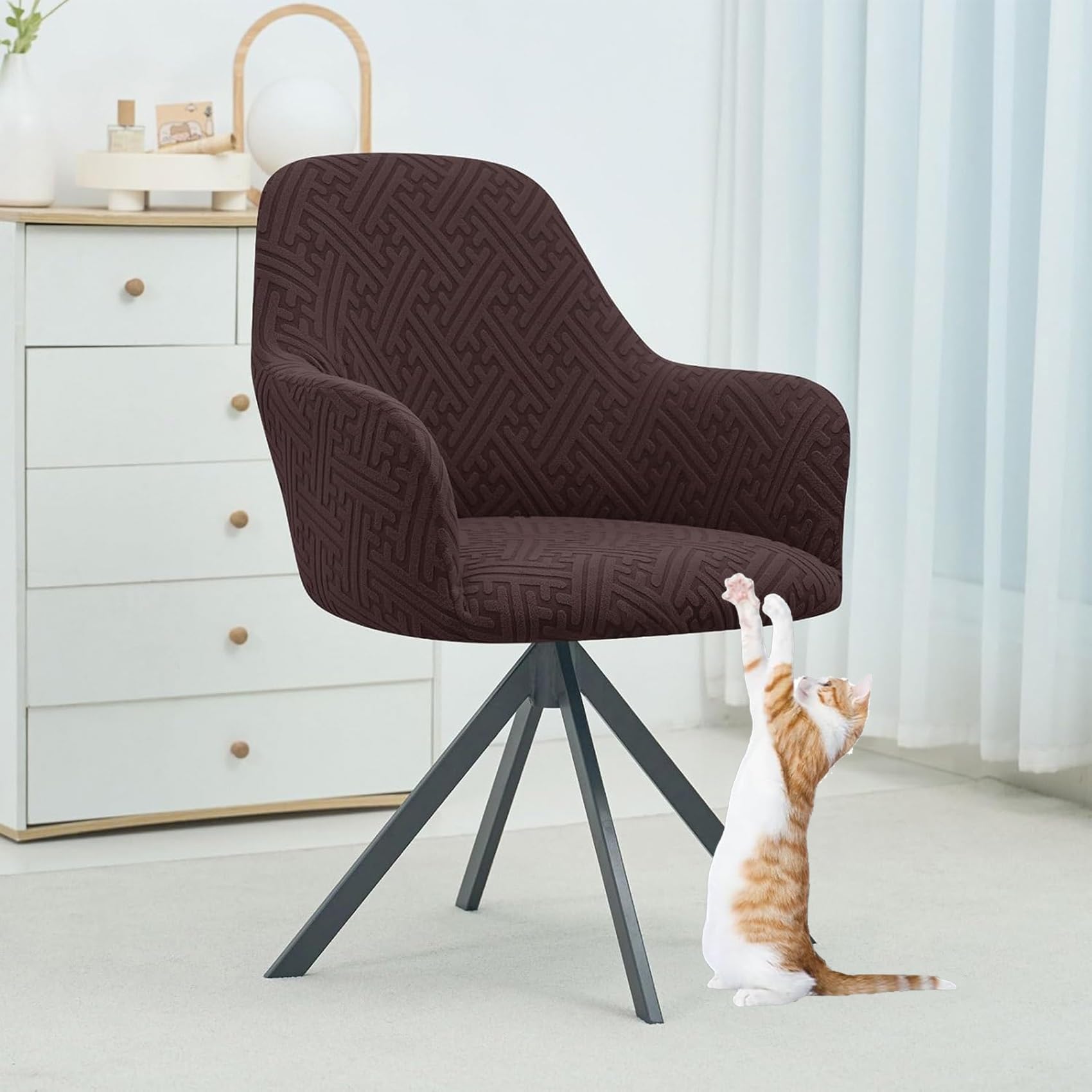 Stretch Bürostuhlbezug mit Armlehne, Elastischer Schwingstuhlhussen, Stuhlbezug für Esszimmer, Hussen für Esszimmerstühle, Computerstuhl, Drehstuhl(Dark Brown,4PCS)
