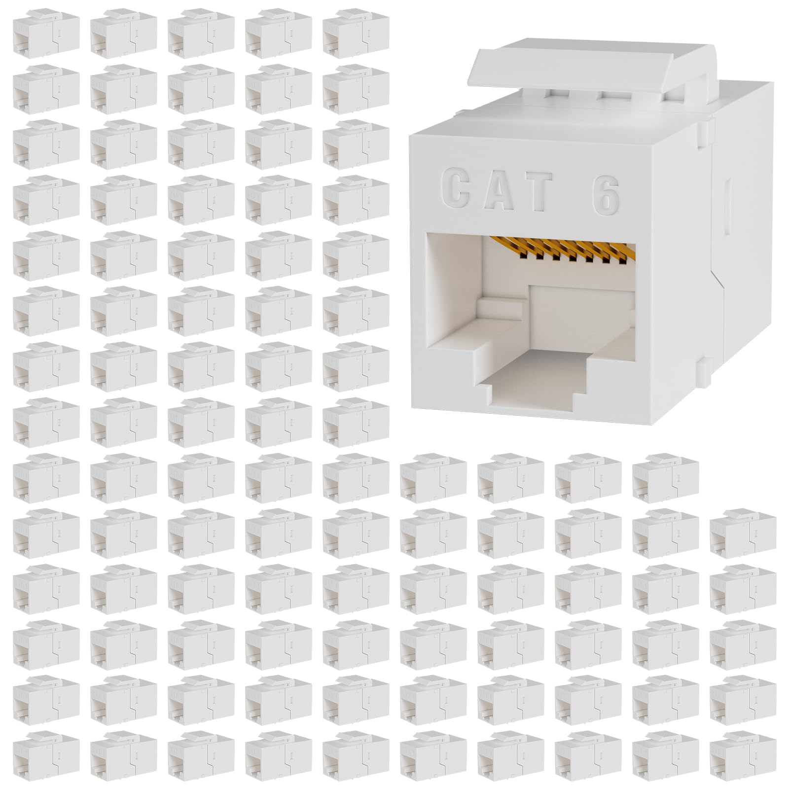 Lot de 100 coupleurs Keystone RJ45 Cat6 Keystone Jack Ethernet femelle vers femelle pour câble réseau Cat6/Cat5e/Cat5, blanc