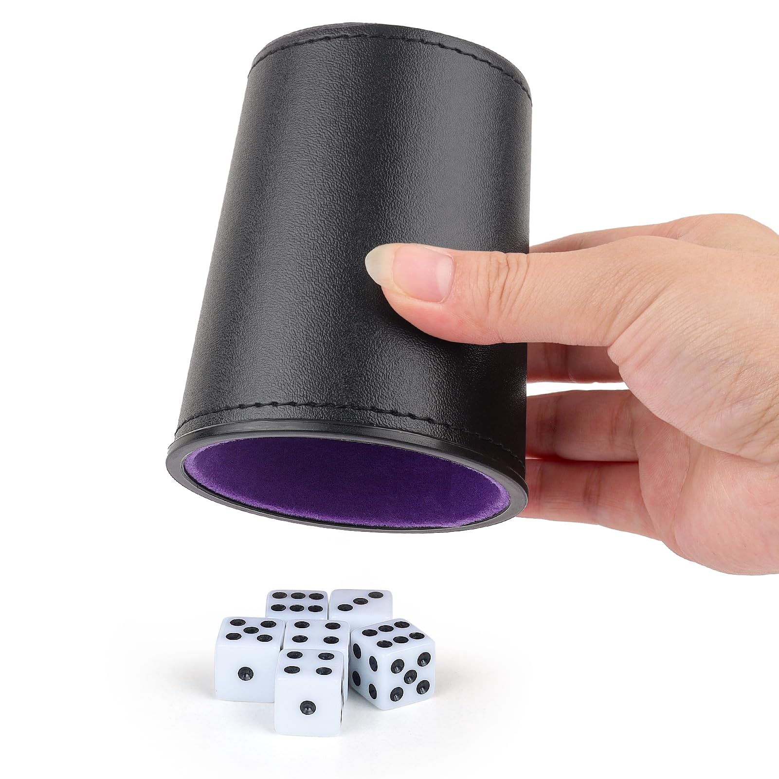 Filzgefüttertes PU-Leder-Würfelbecher-Set, 6 leise Würfel-Shaker-Becher mit 36 Würfeln für Bar-Party, Yahtzee Farkle Würfelspiele, Lila
