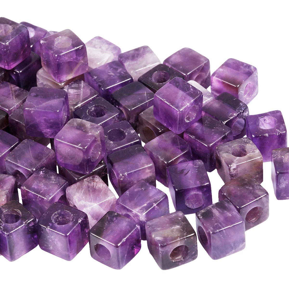 mookaitedecor 30pcs 10mm Natural Amethyst Cube Large Hole Gemstone Beads for Jewellery Making Square Spacer Loose Purple Large Hole Crystal Stone Beads for Bracelet Making Crafting Macrame 5mm Hole - Image 2
