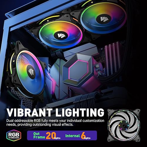 Miniatura 3 de AsiaHorse FS-9002 Pro - Ventilador de carcasa RGB de 4.724 in, 26 LED ARGB y bucles LED dobles, ventilador de caja Pwm de 800-1800rpm con