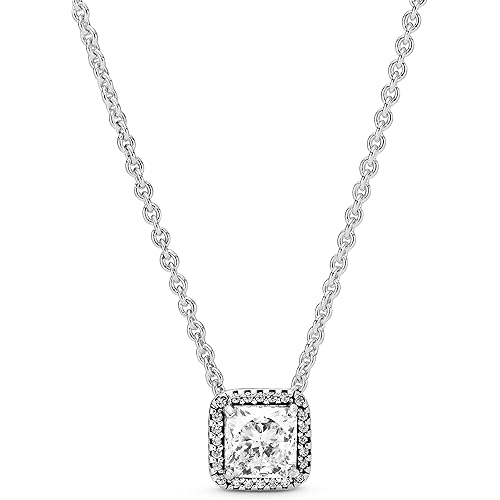 Pandora Jewelry Square Sparkle Halo Cubic Zirconia Necklace in Sterling Silver, 17.7", No Box