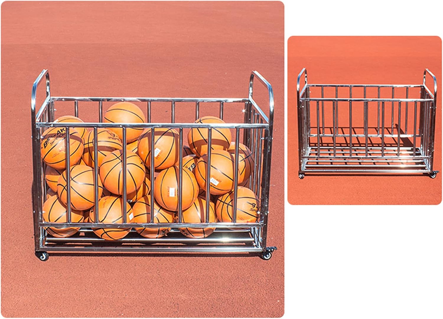 Stainless Steel Basketball Cart Ball Rack on Wheels, Portable Ball Cage Ball Locker Silver, Ball Storage Organizer for Garage Basement Entryway