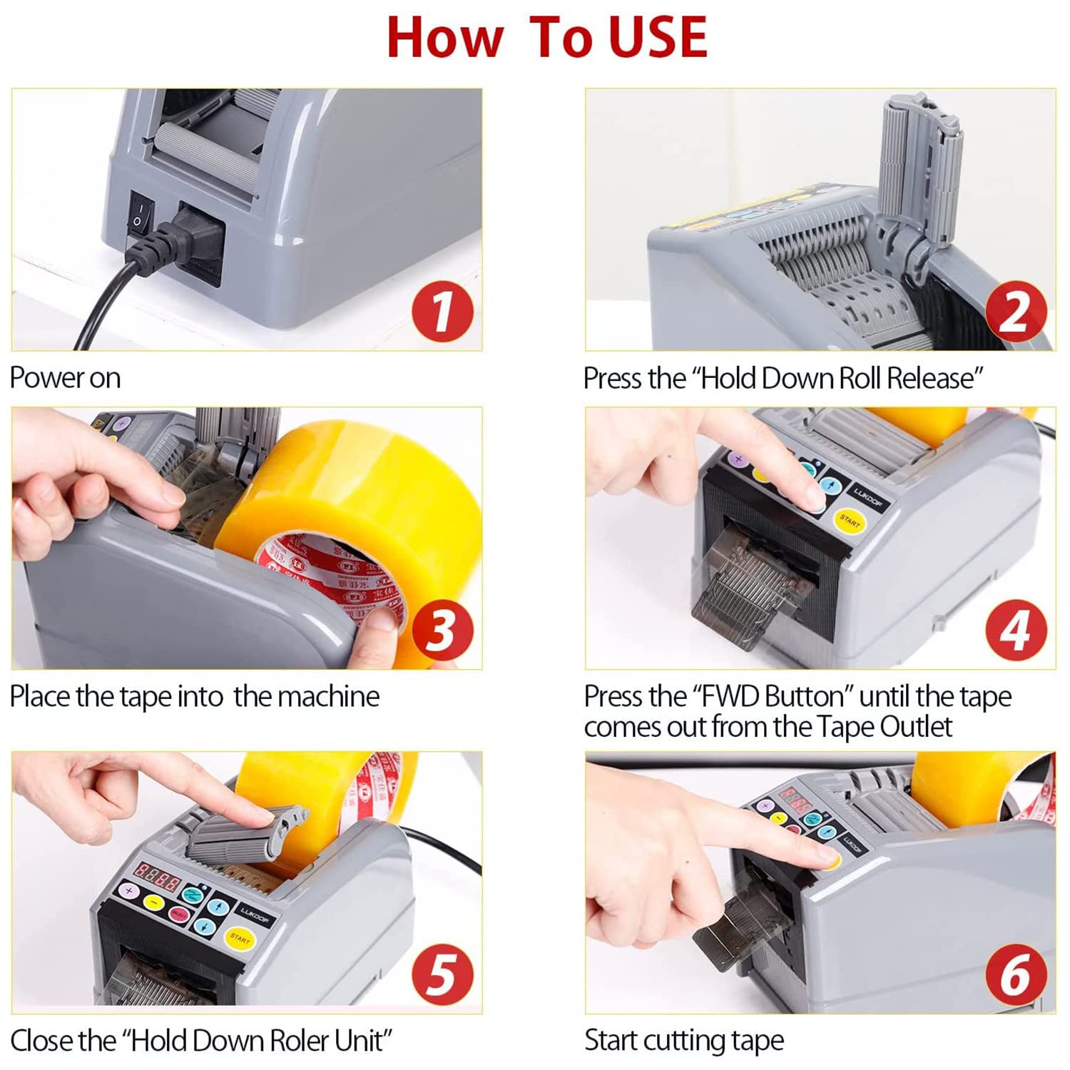Dispensador Automático Cinta,Dispensador De Cinta Eléctrica con Modos Automático Y Manual 6 Longitud Preestablecida,Longitud Corte 5-999Mm,Ancho De Cinta De 6-60Mm
