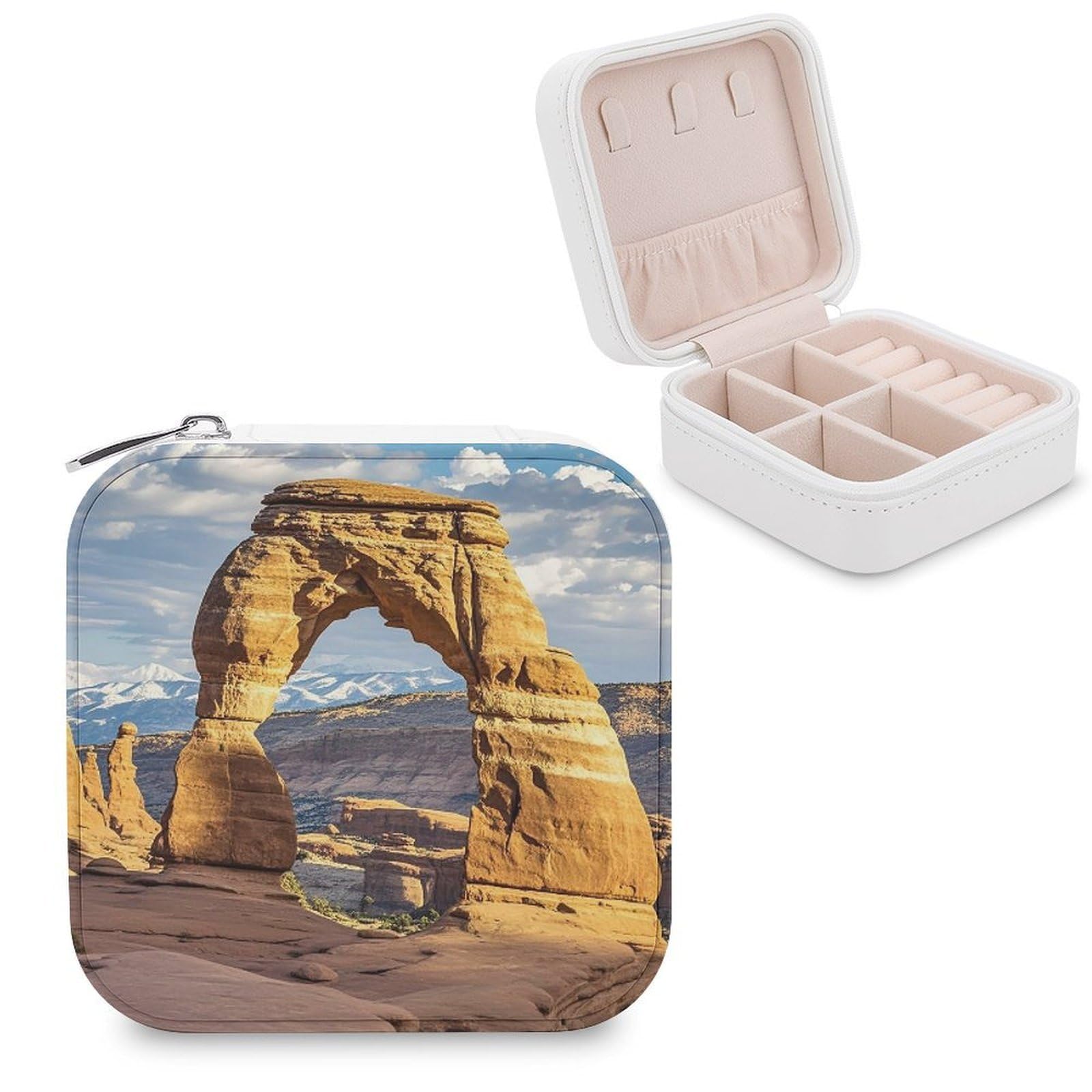 FekiLoot Arches National Park Jewelry Case Personalized Leather Jewelry Box Mini Travel Jewelry Case Small Portable Jewelry Organizer for Ring Earrings Necklace Bracelet