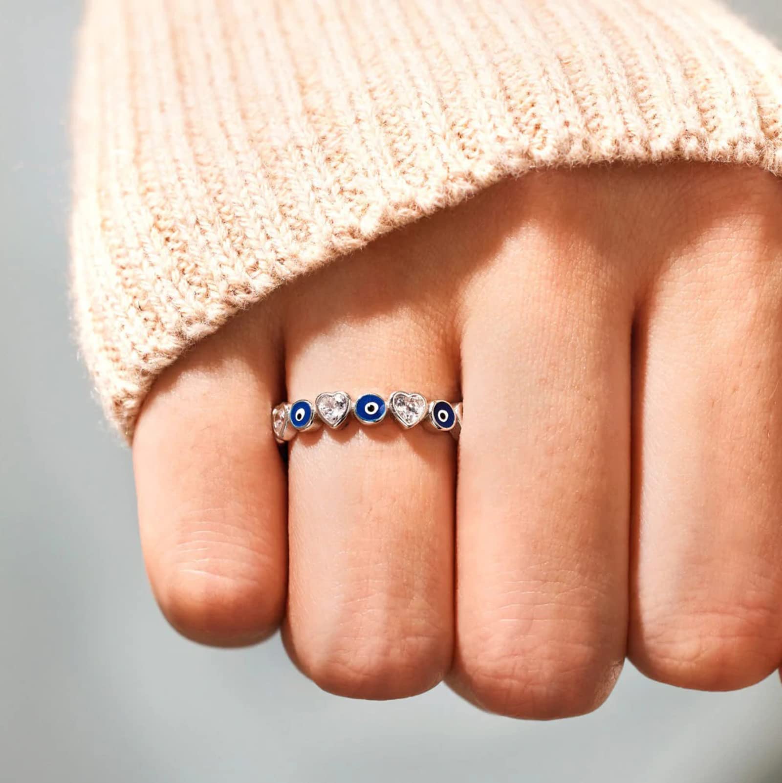 Anello da donna in argento Sterling 925 con occhio di malocchio turco delicato anello contro il malocchio blu anelli di promessa gioielli fortunati anello cuore CZ anello dichiarazione anello