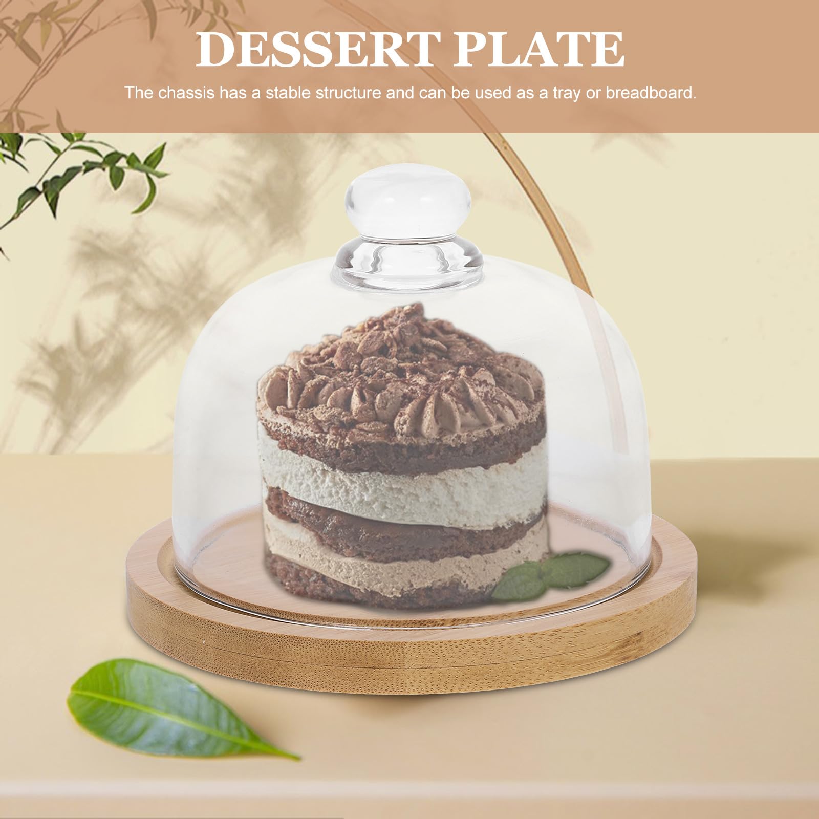 Veemoon Mini Cloche en Verre Base en Bois et Poignée Plateau à Dessert Transparent pour Fromage Bonbons et Fruits pour Dégustation et Présentation