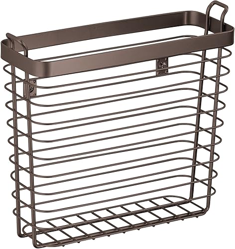 Miniatura 8 de mDesign Soporte para revistas de pared de alambre de metal, organizador de almacenamiento para el hogar, estante de ahorro de espacio para revistas,