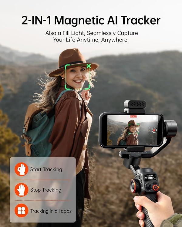 Hohem iSteady M6 Kit Smartphone Gimbal Stabilizer, Magnetic AI Tracking Sensor Fill Light, OLED Display, 3-Axis Phone Gimbal for iPhone Android, Phone Stabilizer for Video Recording, YouTube TikTok by Hohem - Image 2