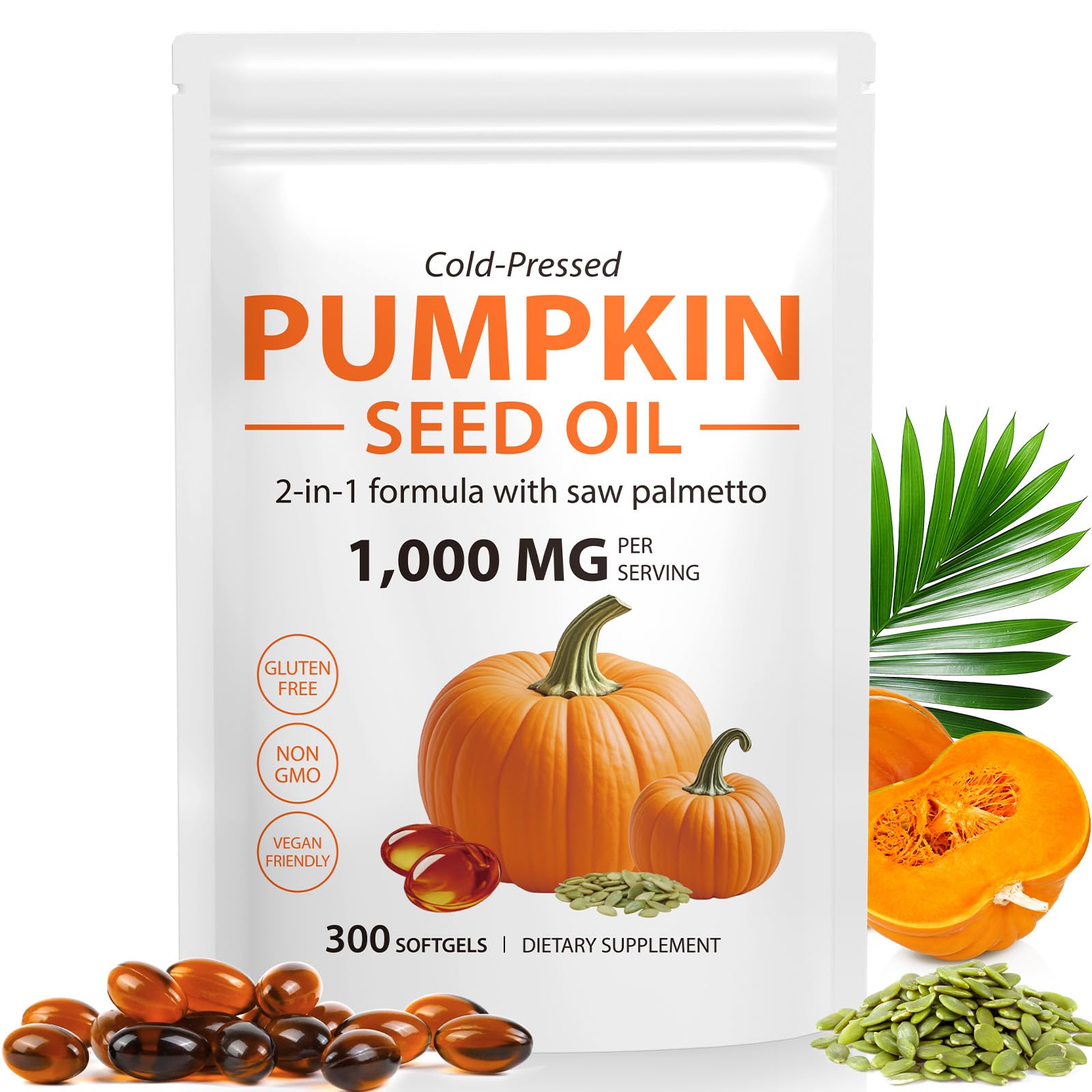 WHLH & WELL-BEING Pumpkin Seed Oil Capsules, 2Pack Pumpkin Seed Oil for Hair Growth, 1000mg Per Serving, 1Pack 300 Count 300 Count (Pack of 1)