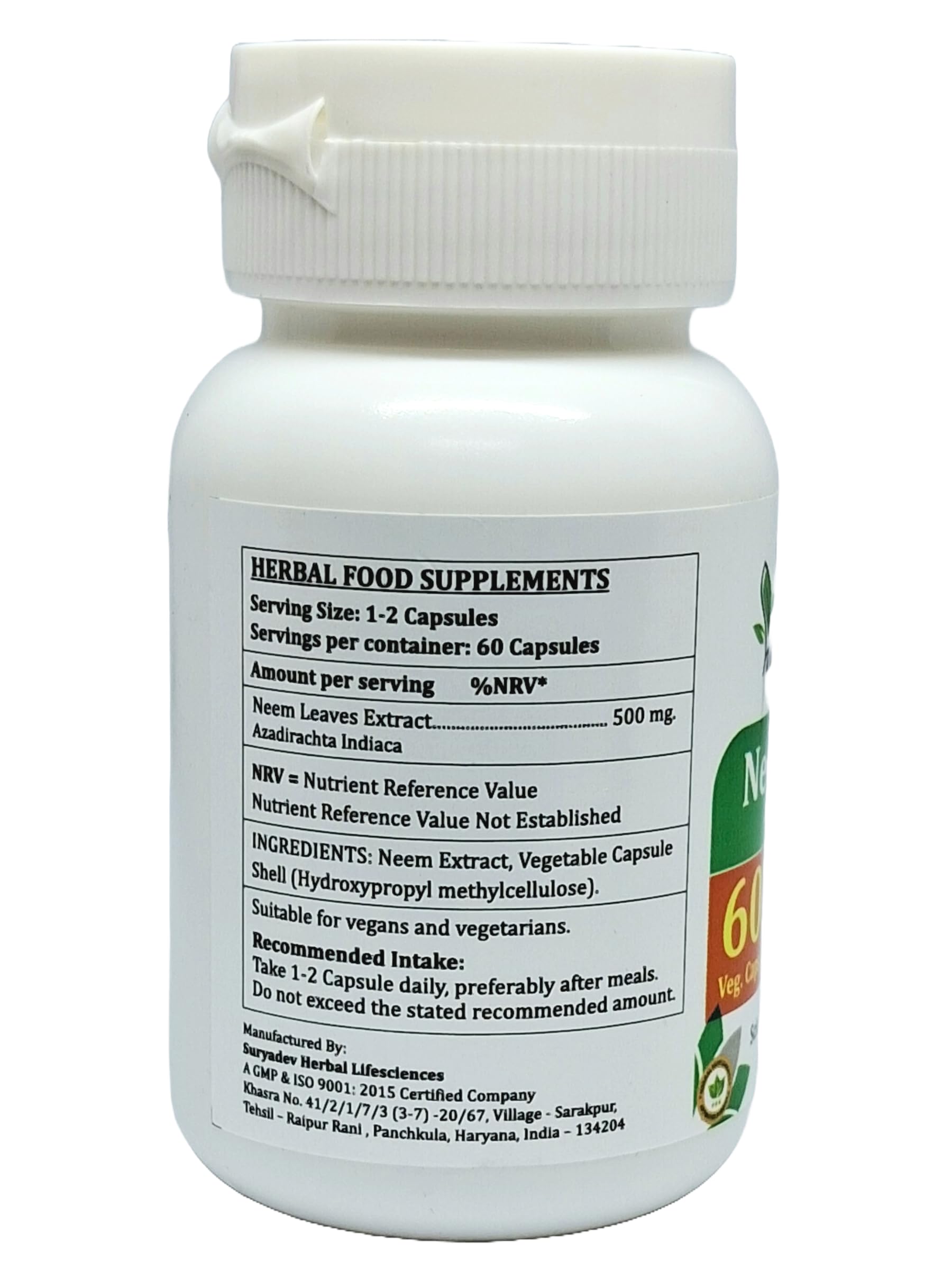 Azadirachta Indica (Neem, Nimba) Extract Capsules | Highest Potency, 100% Herbal Product | Pack of 60 X 500 mg. Veg. Capsules (Pack of 1 Bottle) — Amazon image 2